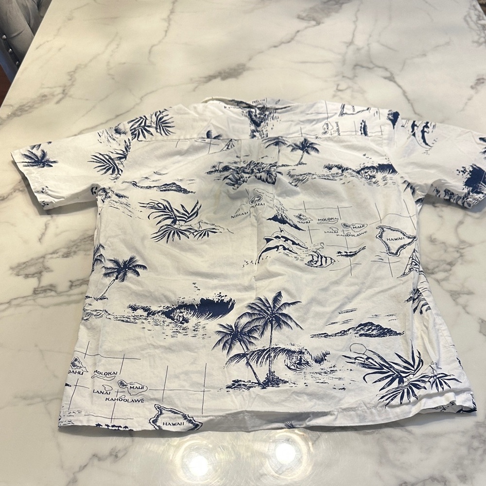 Men's White and Blue Tropical Print Casual Shirt - Picture 5 of 6